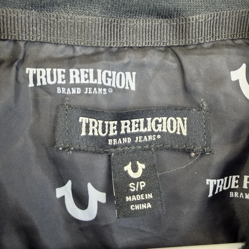 True‎ Religion Vest Mens Small Black Quilted Insulated Full Zip Puffer Logo
